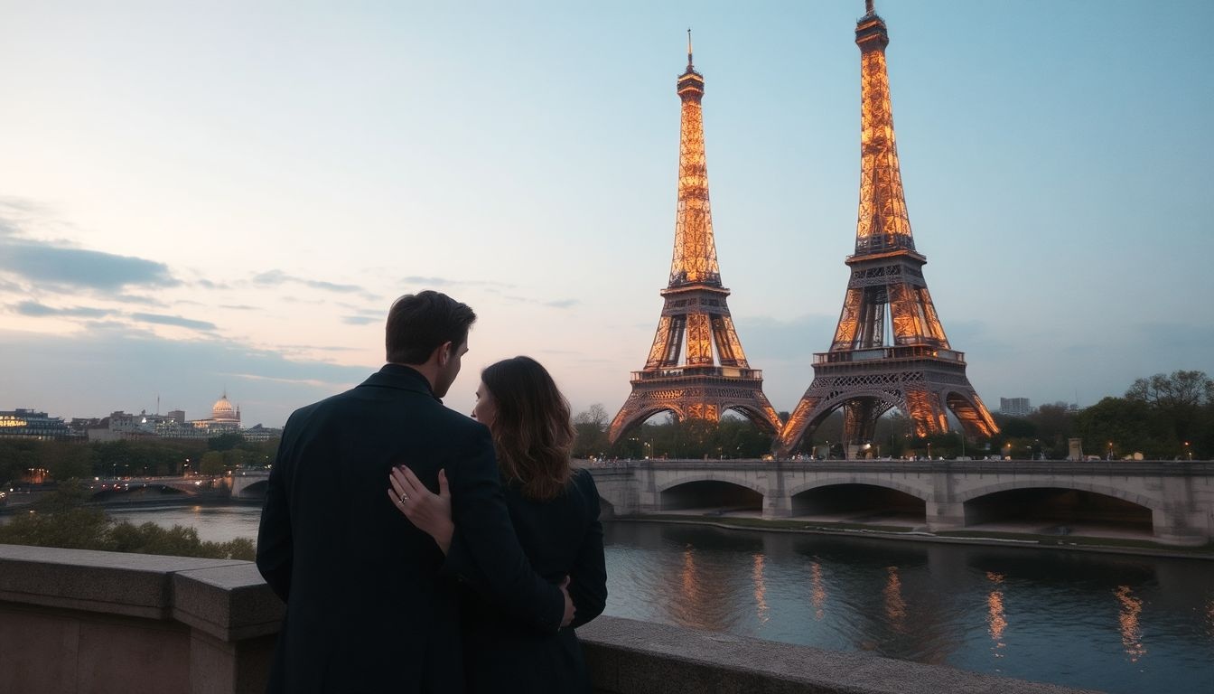 Párizsban az Eiffel-torony esti fényei örök romantikát ígérnek.