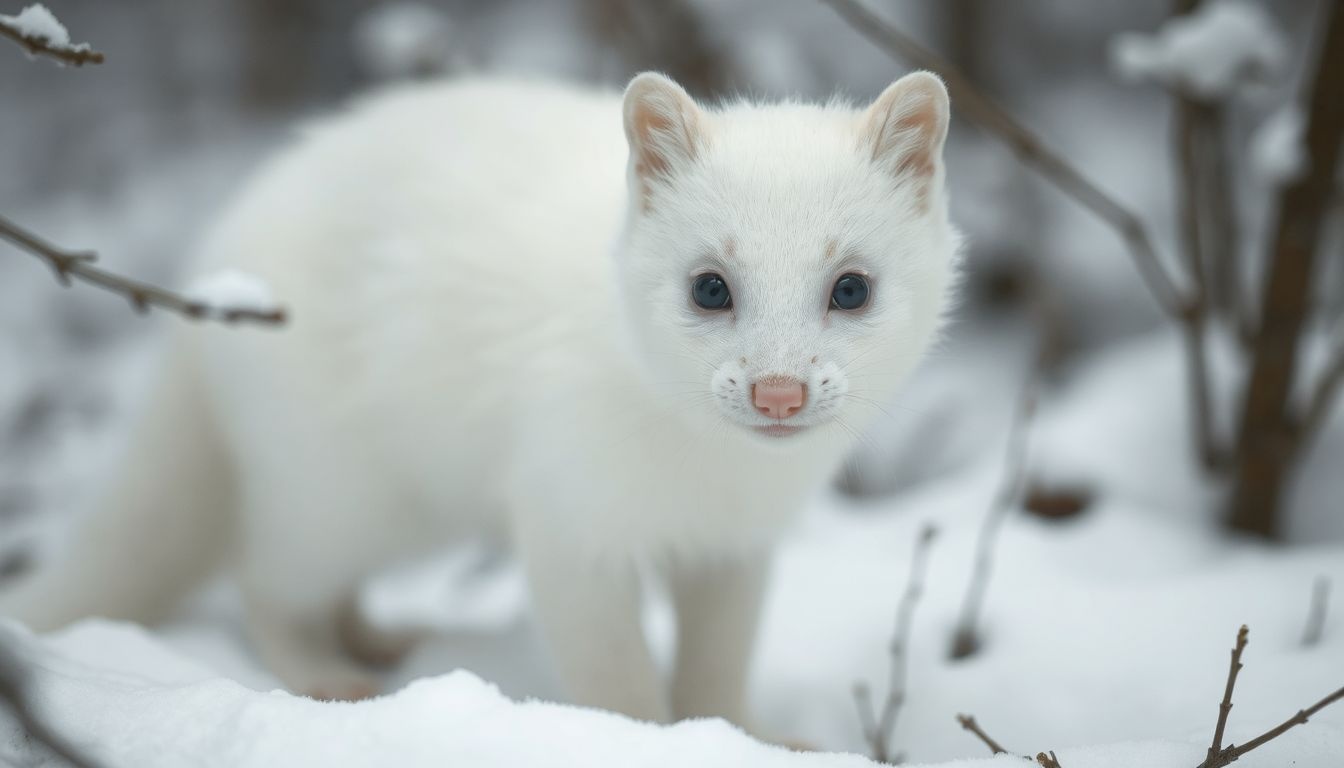 A hermelin télen hófehér bundája remek álcázás vadászathoz.