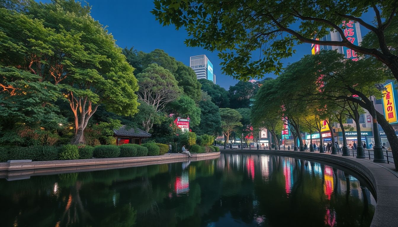 A Shinjuku Gyoen csendje kontrasztban áll Shibuya vibrálásával.