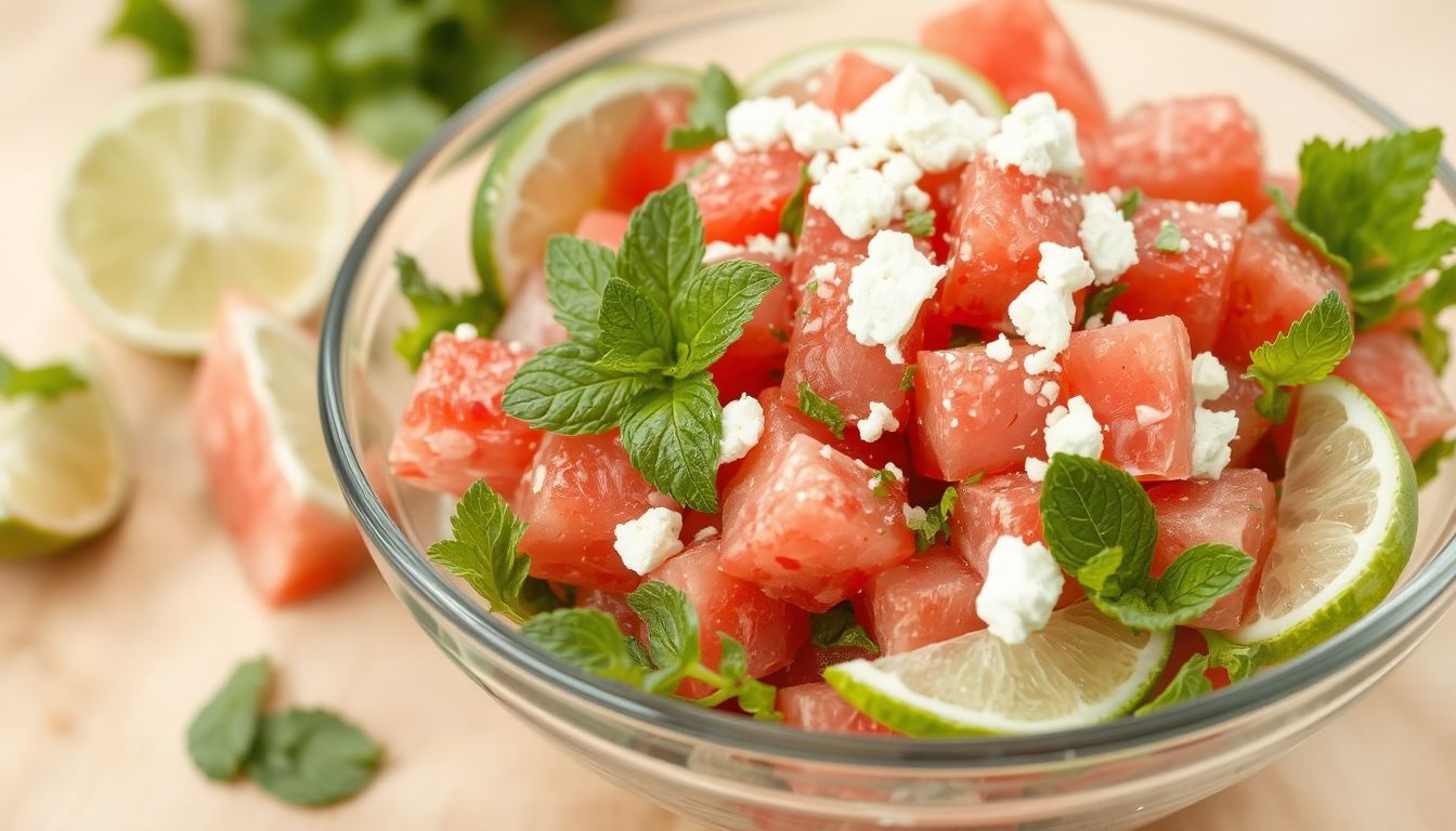 A görögdinnye és feta frissítő hűsítő nyári kombináció lime-mal.