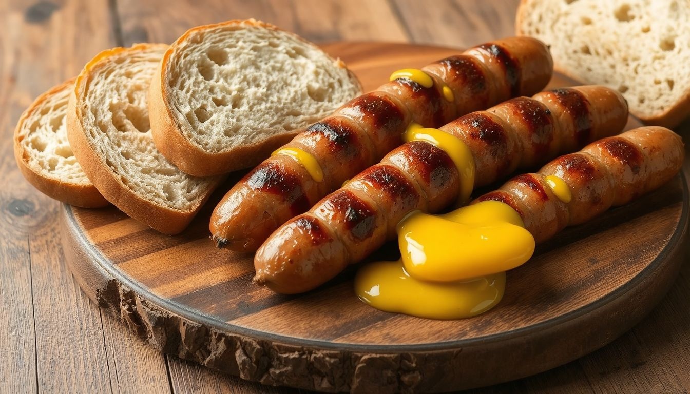 A sült kolbász mustárral igazi klasszikus magyar vacsora.