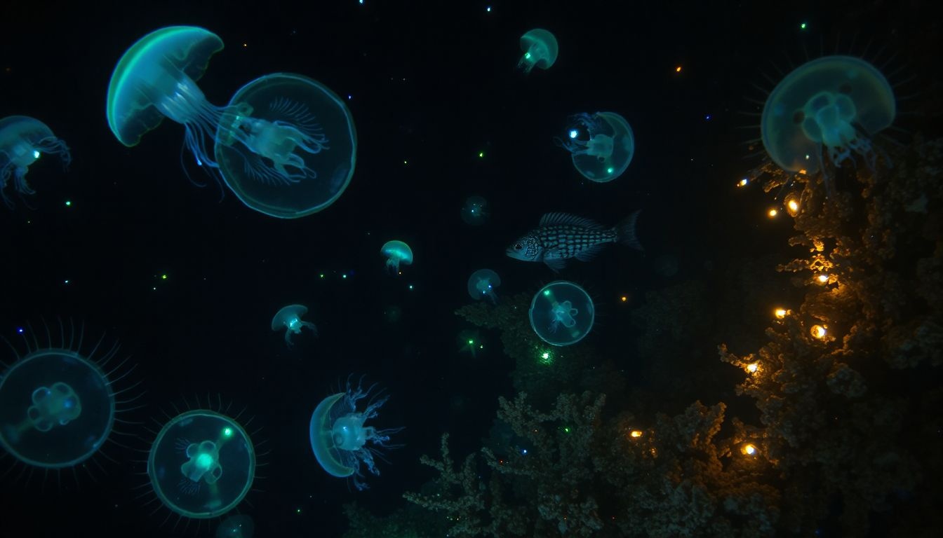 A biolumineszcencia a mélytengeri élőlények rejtett jelzése.