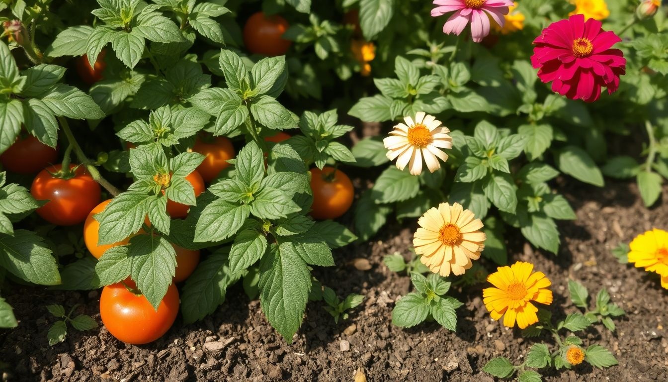 Bazsalikom védi a paradicsomot a kártevők ellen.