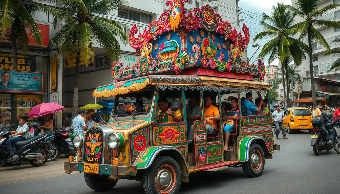 A jeepney-ek művészi díszítése a filippínó kultúra része.