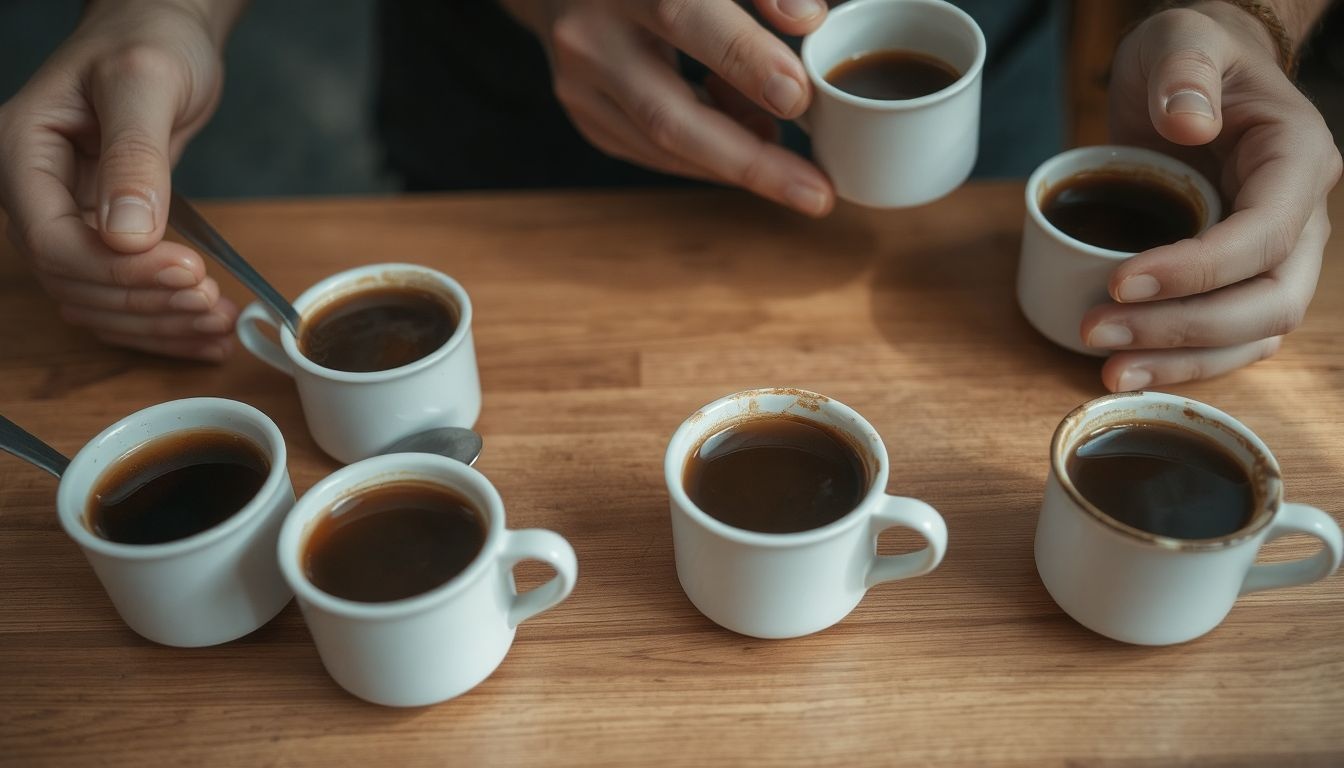 A cupping során szakértők az aromák gazdagságát elemzik.