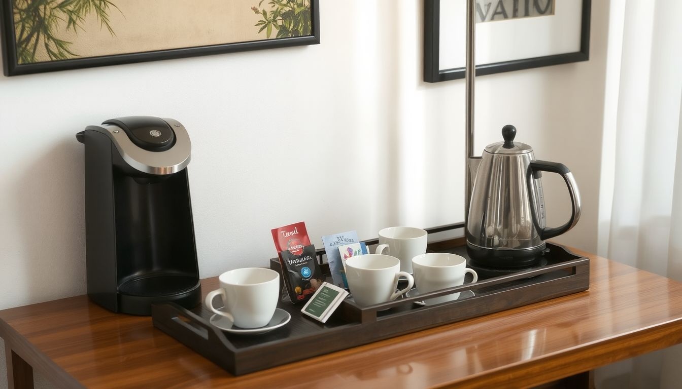 Plusz szolgáltatások kávéfőzővel és tea bekészítéssel növelik a komfortot.