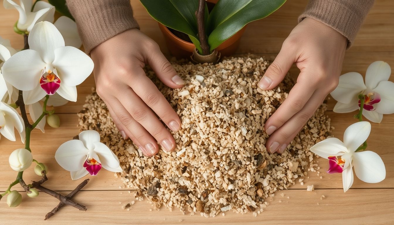 Az orchideák számára légáteresztő, tőzegmoha alapú ültetőközeg ideális.