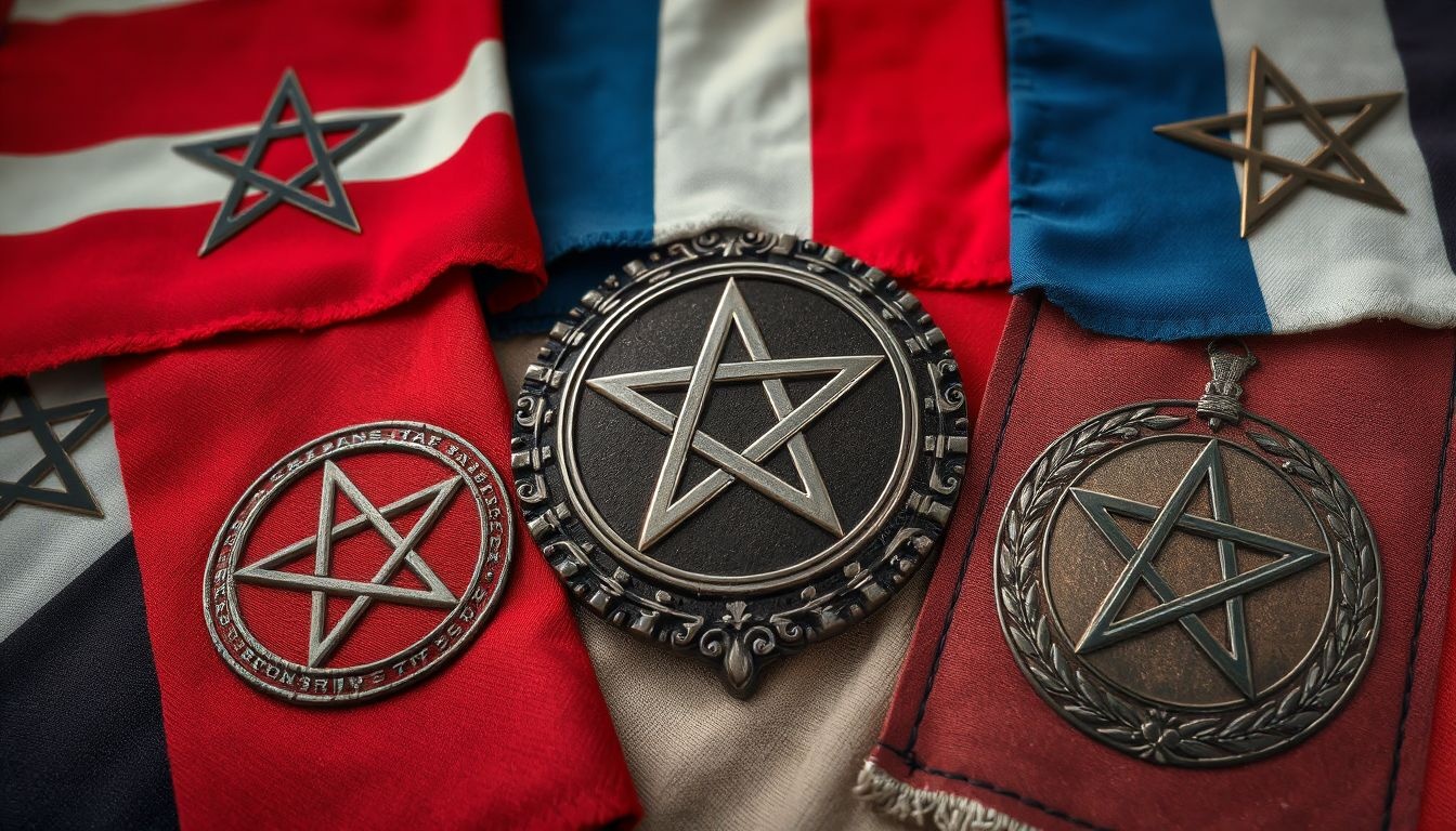 A pentagram gyakran az erő és védelem jelképe zászlókon.
