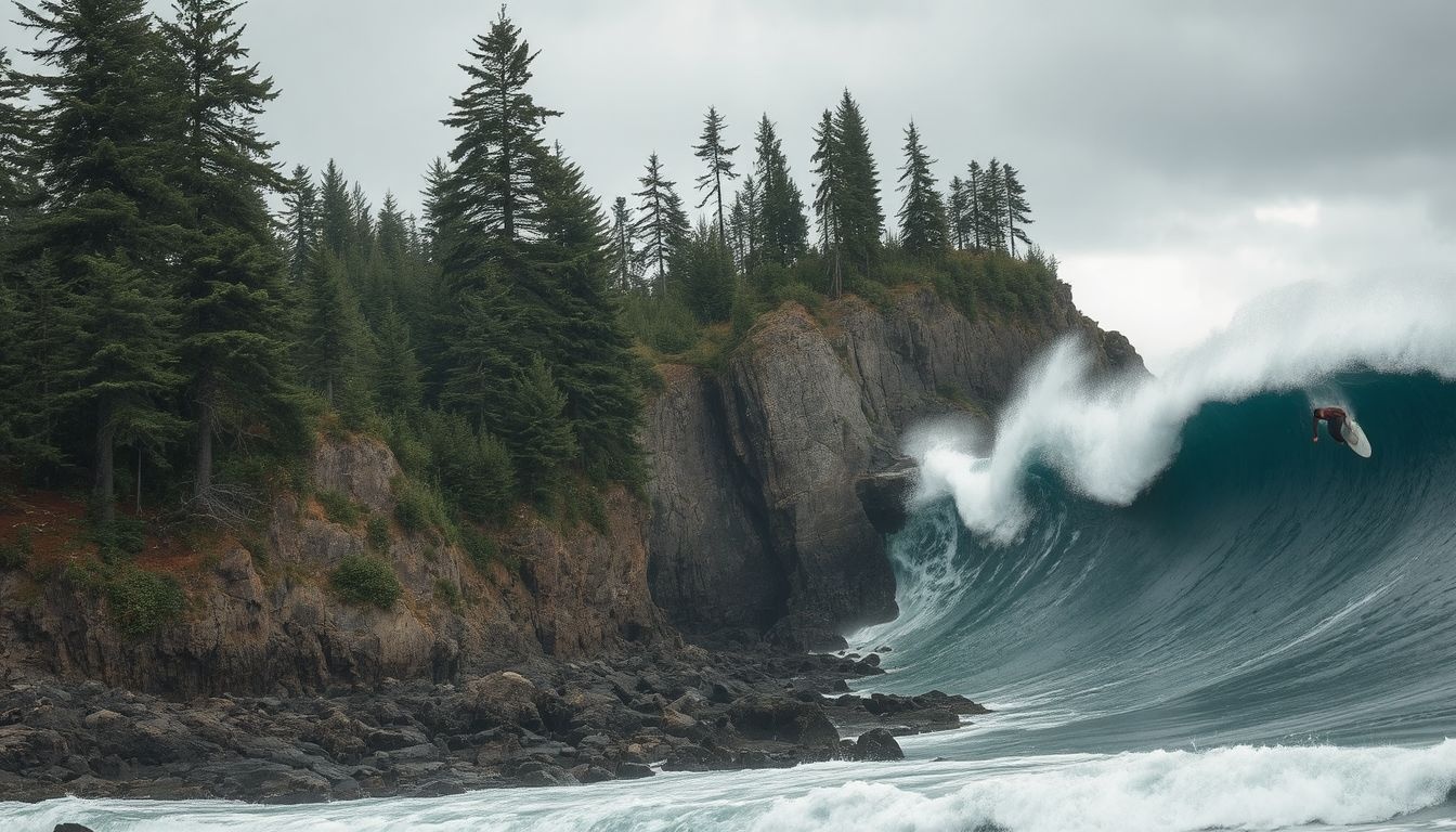 Tofino hullámai híresek a vad északi szörfélményekről.