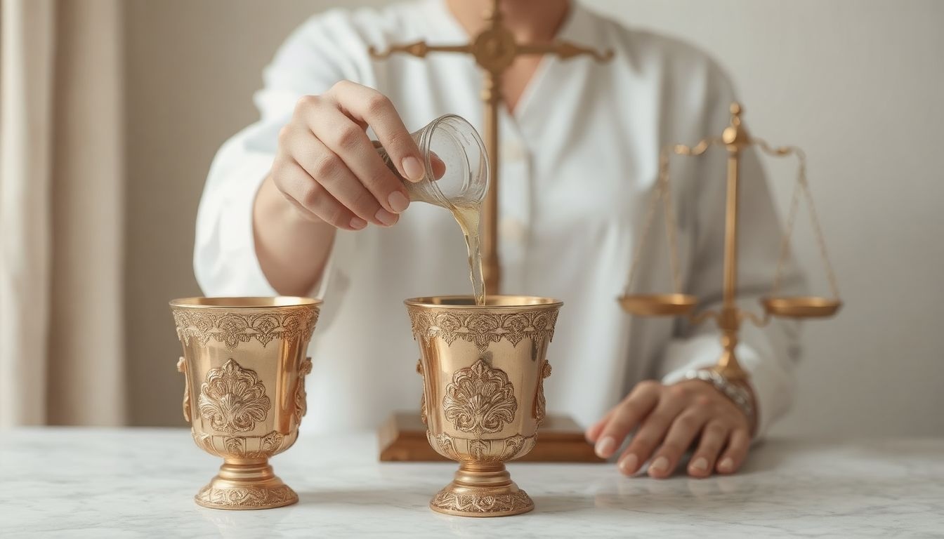A Mértékletesség kártya az egyensúly és harmónia jelképe.