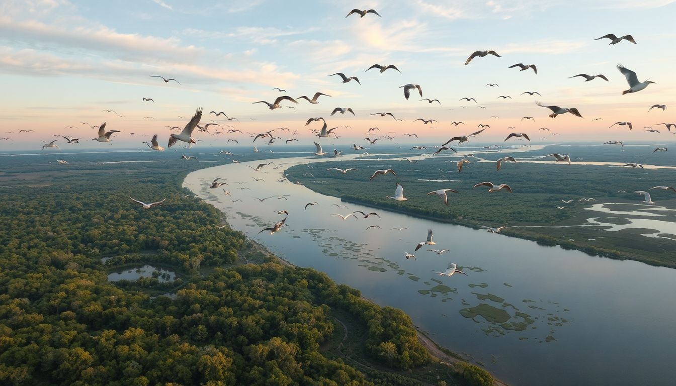 A Mississippi-folyó mentén milliók pihennek tavasszal és ősszel.